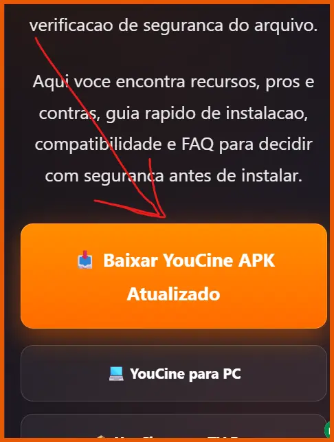 Passo 1: clicar no botao de download do YouCine APK