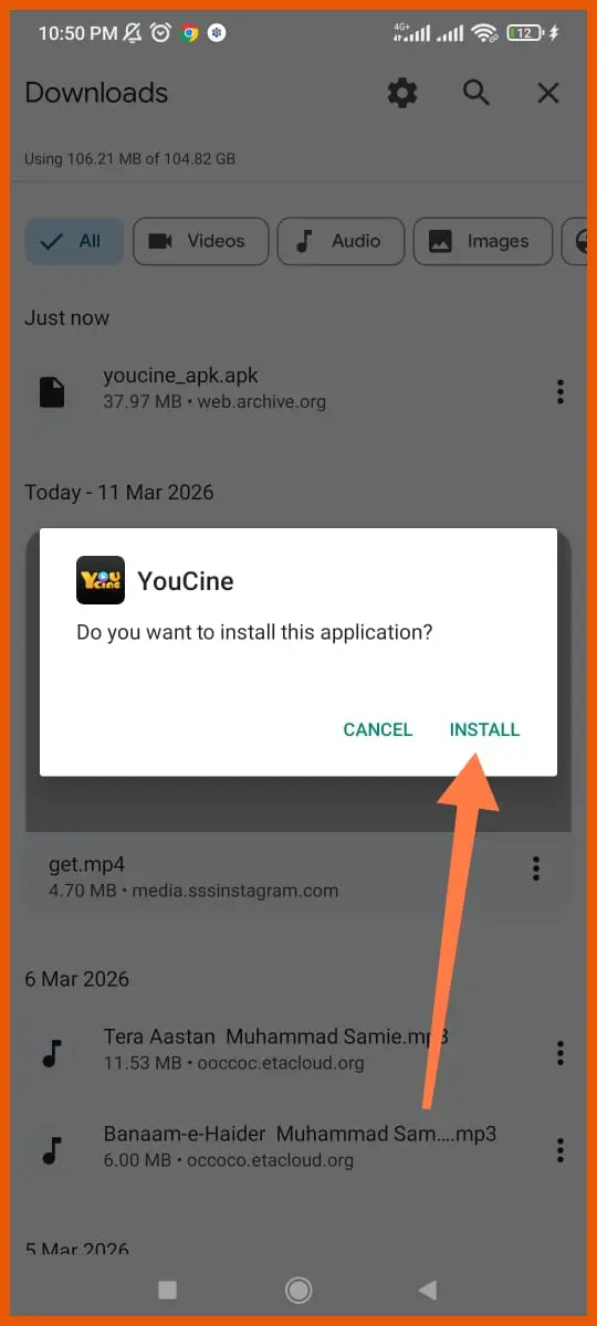 Passo 3: tocar em instalar no popup de instalacao do YouCine