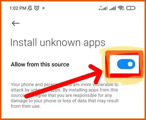 Passo 5: ativar o toggle permitir desta fonte