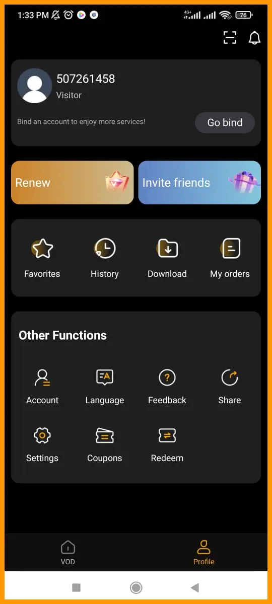 Tela de perfil do usuario no aplicativo YouCine
