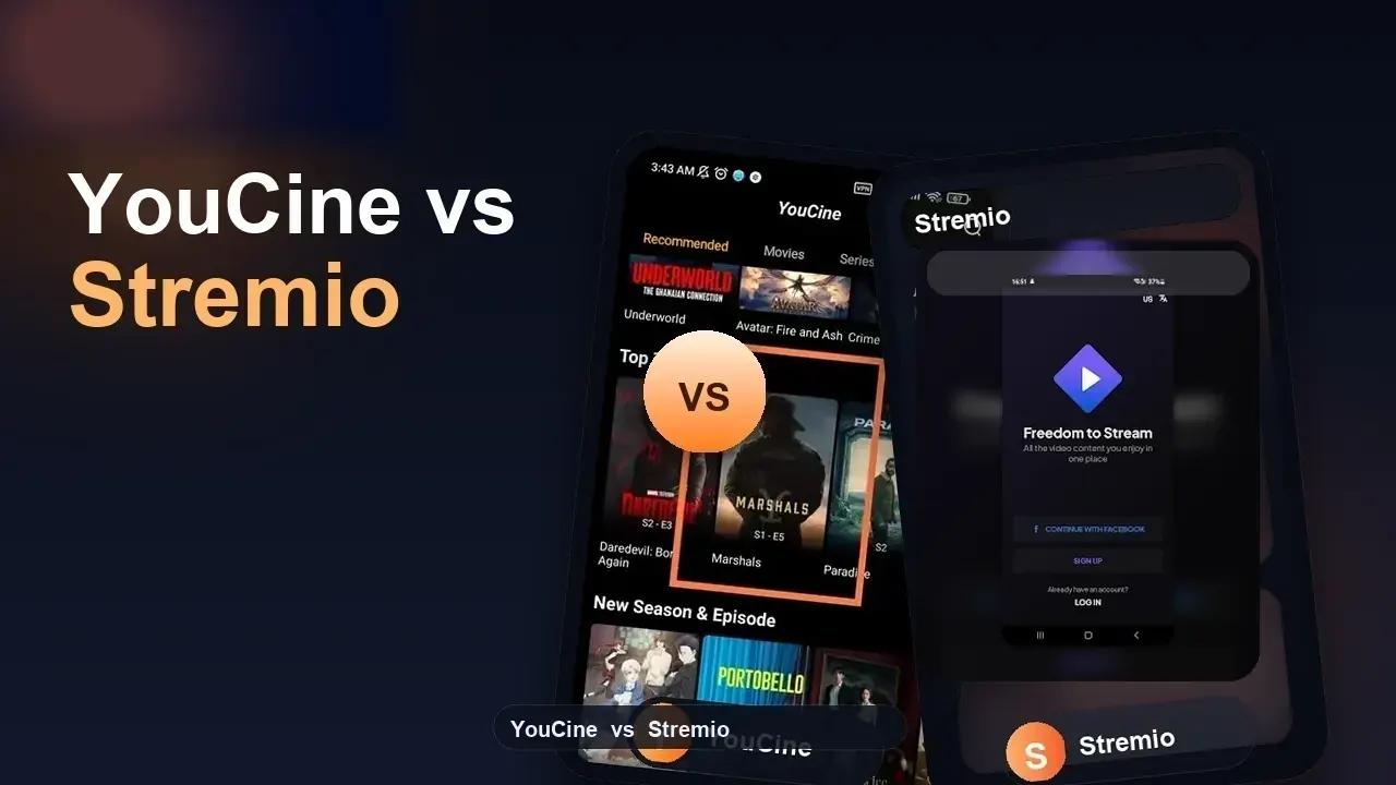 Comparativo visual YouCine versus Stremio para alternativas mais flexiveis