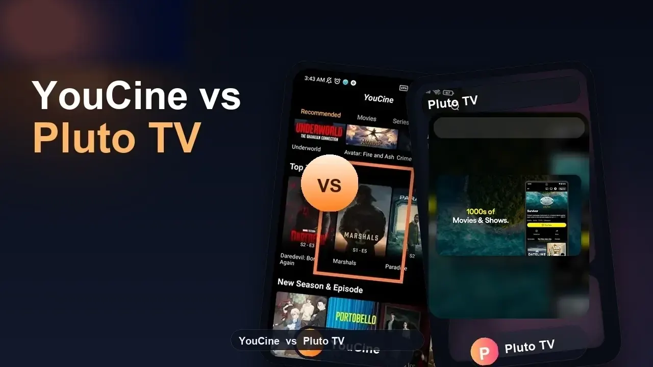 Comparativo visual YouCine versus Pluto TV para alternativas gratis e legais