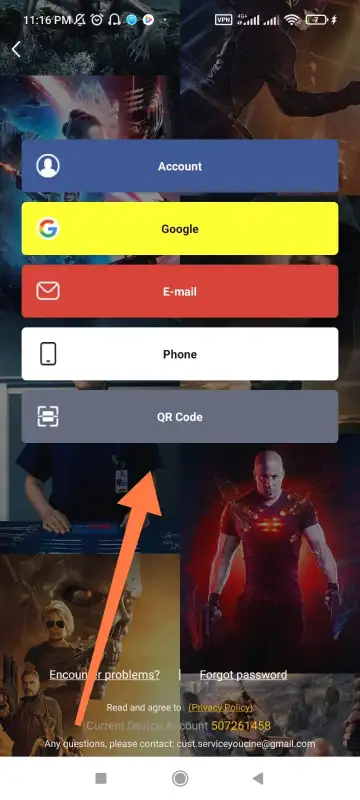 YouCine: Como Criar Conta, Fazer Login e Recuperar Acesso 1 Tela de acesso do YouCine com opcoes Conta Google E-mail Telefone e Codigo QR