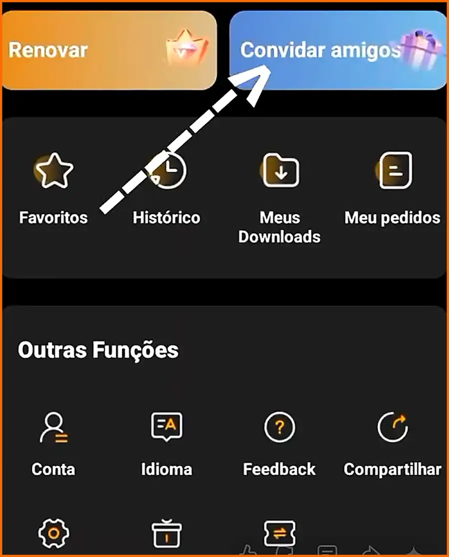 Tela destacando o botao Convidar amigos no YouCine