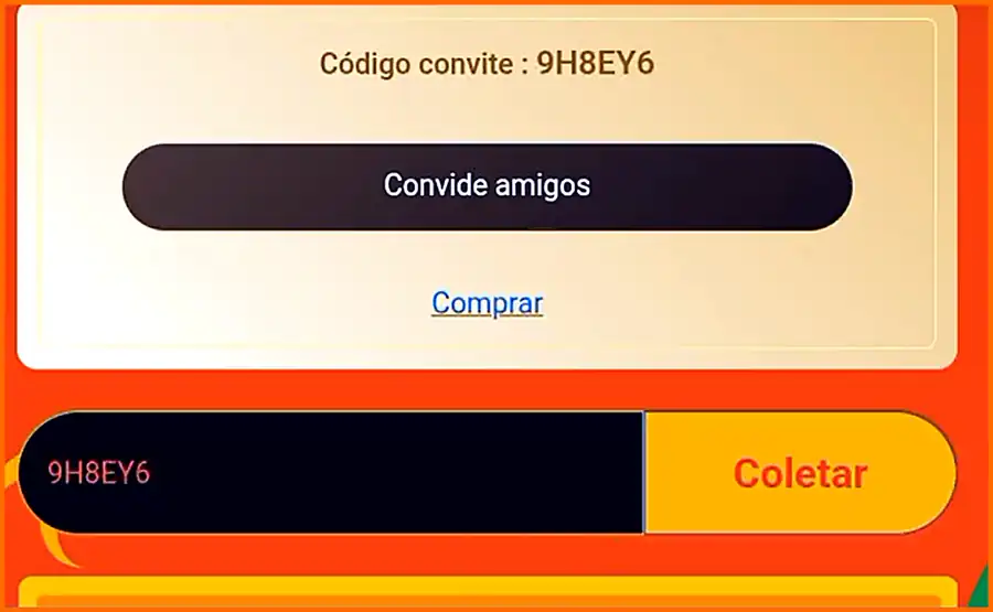 Tela com campo de codigo de convite e botao Coletar no YouCine