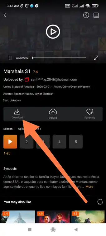 Tela do YouCine mostrando o botao de download na pagina do titulo