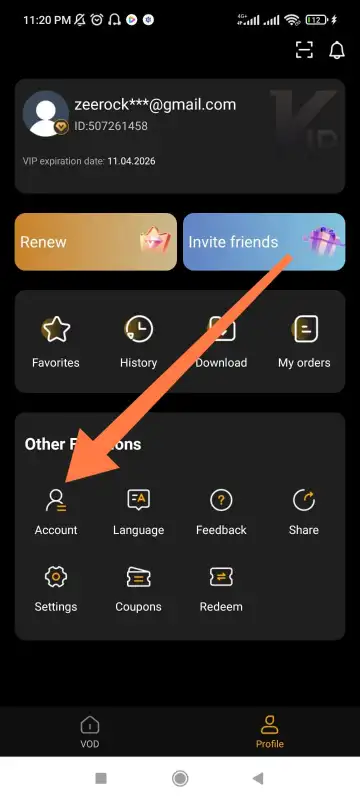 YouCine: Como Criar Conta, Fazer Login e Recuperar Acesso 2 Tela de perfil do YouCine com atalho para Conta destacado