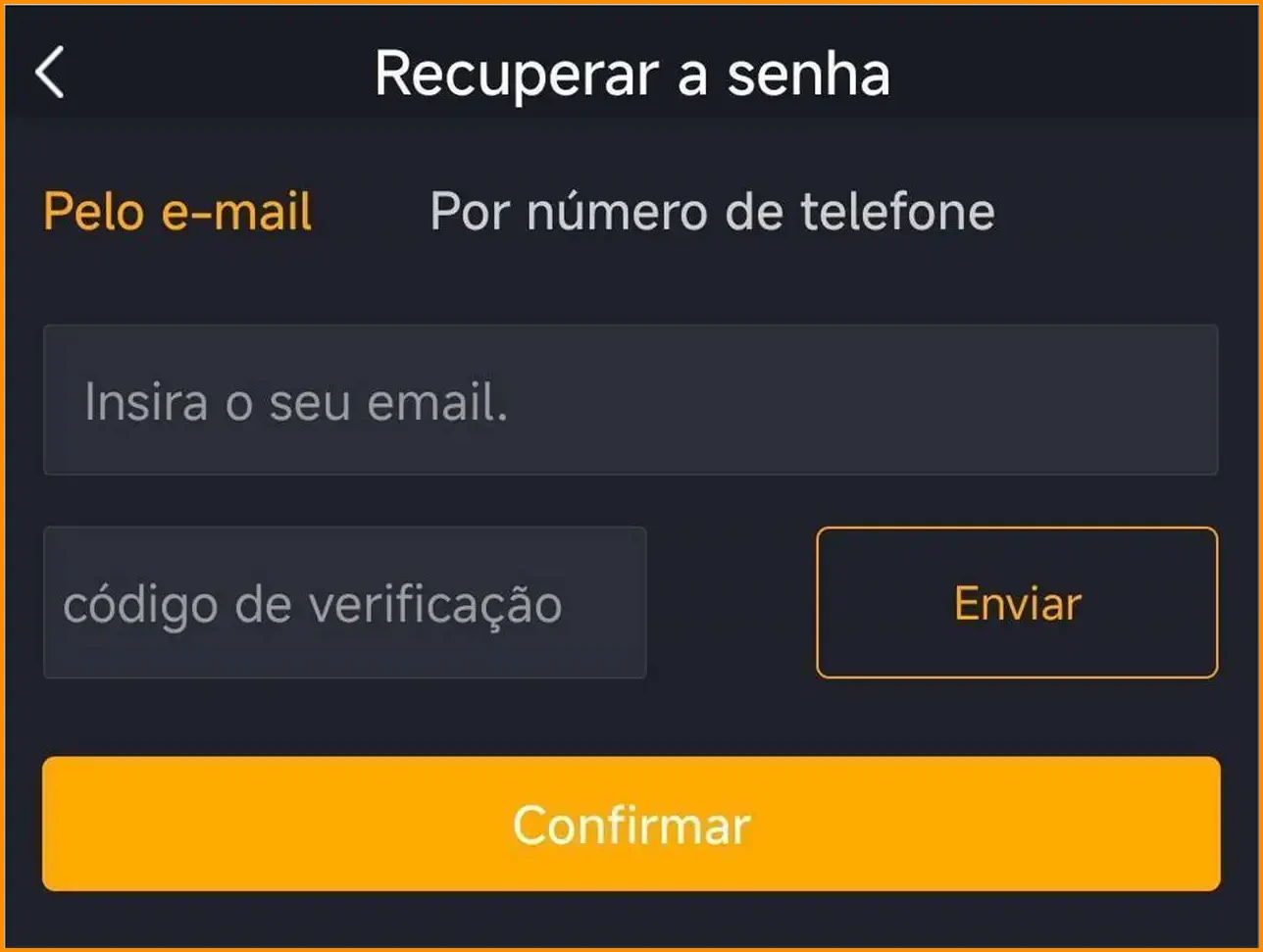 Tela do YouCine para recuperar senha pelo e-mail