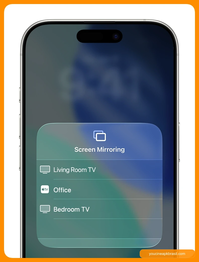 Como Espelhar o YouCine do Celular para a TV 4 Central de Controle do iPhone com Espelhamento de Tela para usar o YouCine na TV