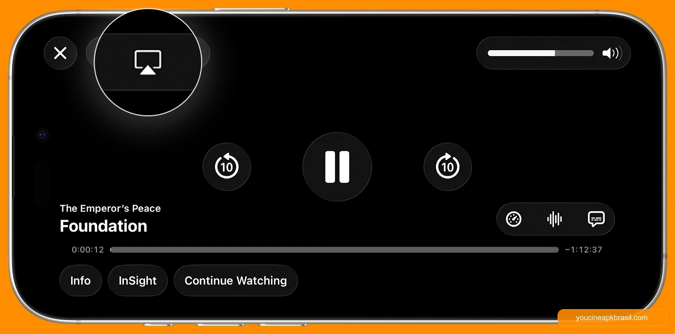 Como Espelhar o YouCine do Celular para a TV 5 Botao de transmissao AirPlay no iPhone durante a reproducao de video na TV